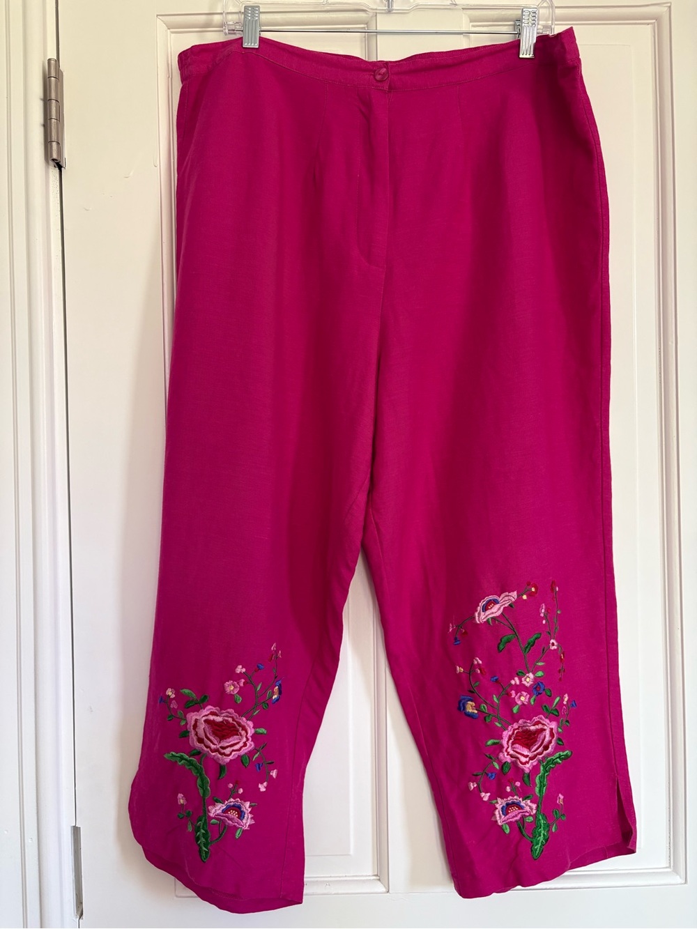 VTG Joy & Peace Linen Blend Capri Crop Pants  High Waist Pink Embroidered 16W